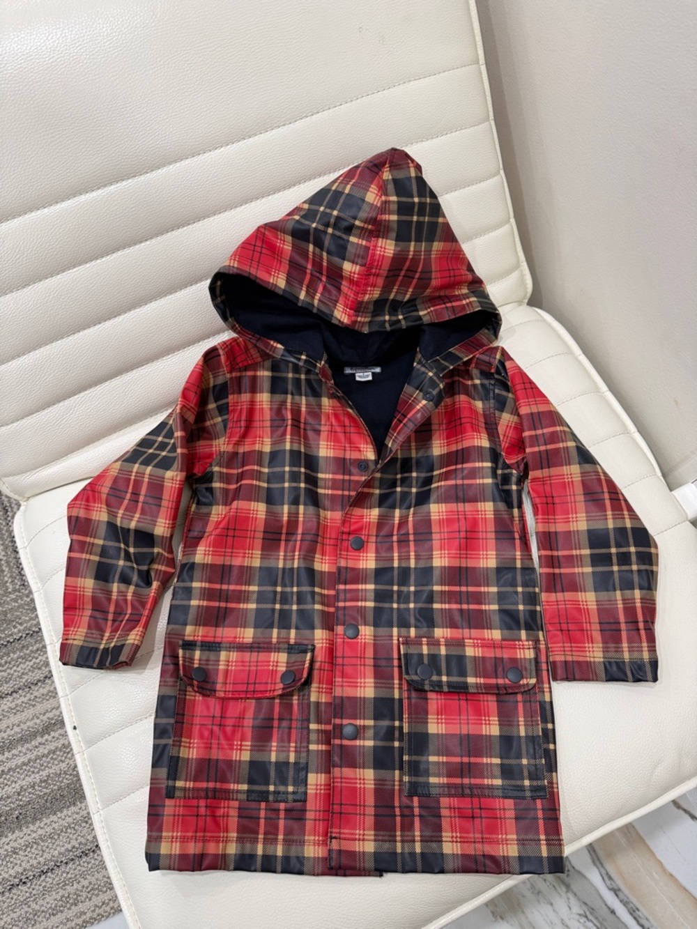 Kids Red Plaid Hooded Raincoat